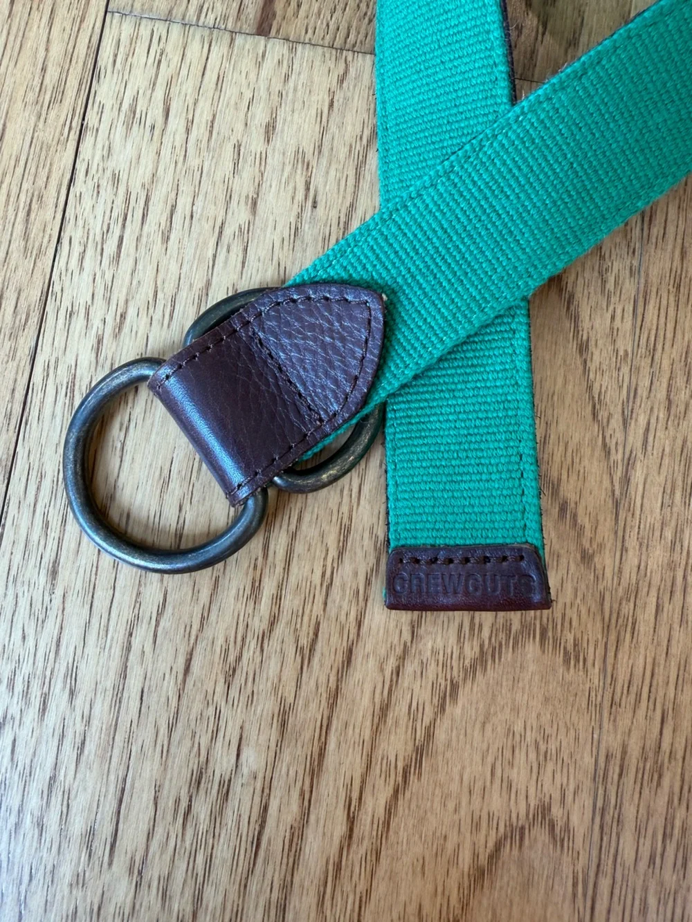 J Crew Green Canvas Double-Ring Belt with Brown Leather, Reversible.